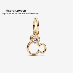 Pandora Disney Mickey Mouse Silhouette Lab-Grown Diamond Dangle Charm|Gold
